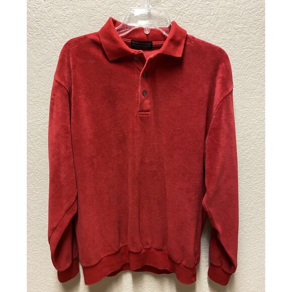 Vintage Men's Norm Thompson Velour Long Sleeve Polo Sweatshirt Size M Red - Picture 1 of 8